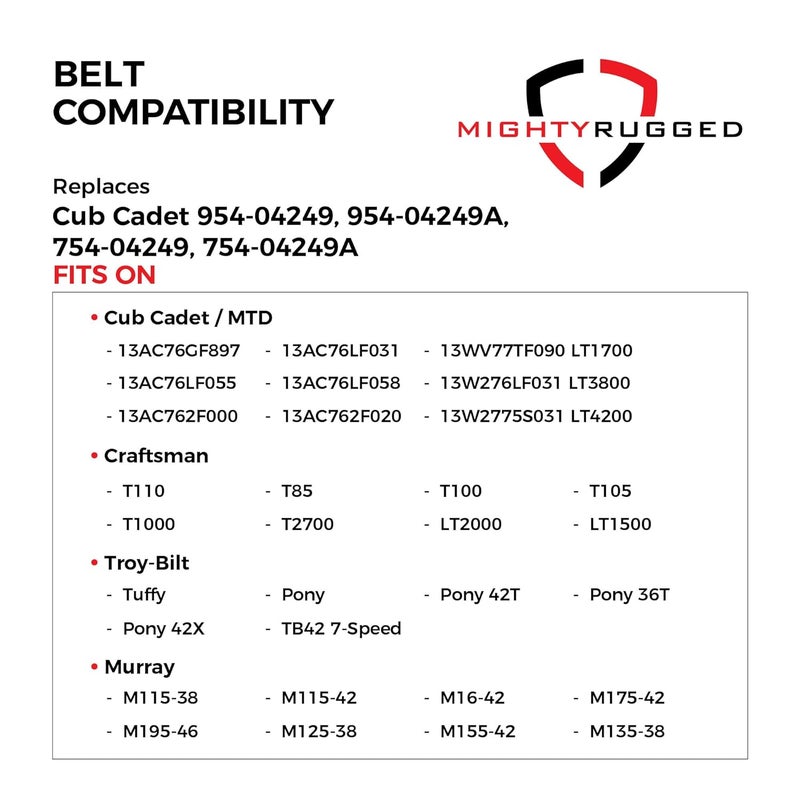 MightyRugged 954-04249A Lower Drive Belt Replacement - Belt Length 71.2" - Heavy-Duty, Durable, Aramid Cord Drive Belt - Fits on Select Models of Troy Bilt, Craftsman, Huskee, Murray - Image 3